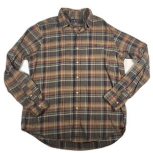 Ralph Lauren Shirt Mens Large Brown Red Plaid Classic Fit Long Sleeve Casual